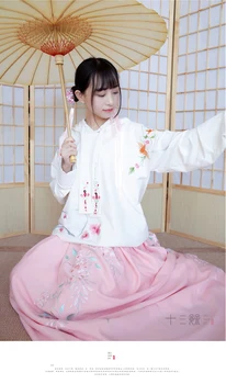 Kinesisk Stil Kvinder er Cool Løs Hætte Sweatshirt Foråret Lange Ærmer blomsterbroderier Shirt, Toppe, t-stykkerne, Sort & Hvid