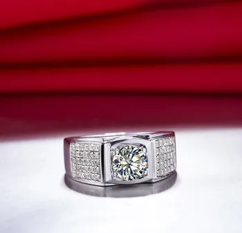 Massivt 14K White Gold AU585 Ring D Farve VVS1 1CT Runde Strålende Diamant Mænds Engagement Ring Perfekte Bryllup Smykker Ring