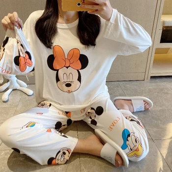 Disney Kvindelige Korte Ærmer Pyjamas Sæt Kvinder Mickey, Minnie Dumbo Anders And Tegneserie-Daisy Print Mælk Silke Nattøj Hjem Tøj