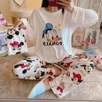 Disney Kvindelige Korte Ærmer Pyjamas Sæt Kvinder Mickey, Minnie Dumbo Anders And Tegneserie-Daisy Print Mælk Silke Nattøj Hjem Tøj