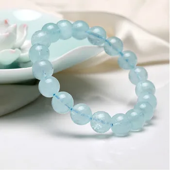 Kvinder Armbånd Naturlige Aquamarin Blå Krystal Runde Perle Armbånd 18,5 cm Party Smykker Pige Gave Virkelig Ikke Glas Farve