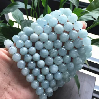 Kvinder Armbånd Naturlige Aquamarin Blå Krystal Runde Perle Armbånd 18,5 cm Party Smykker Pige Gave Virkelig Ikke Glas Farve