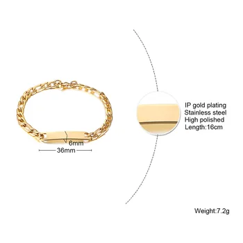 Figaro Link ID Armbånd Engravable Identifikation Navn Bar Tag Rustfrit Stål Kæde Tilpassede Smykker til Kvinder Søster
