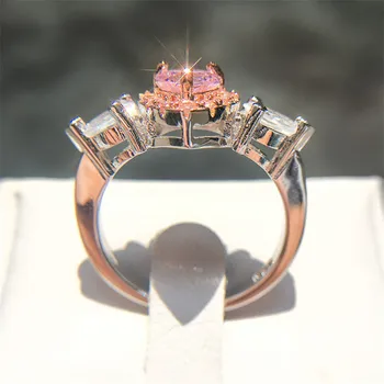 Vielsesringe For Kvinder Solid S925 Sølv Pink Hjerte Cubic Zirconia Romantiske Brude Ring Fine Smykker, Charms Tilbehør