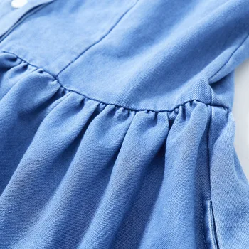 Kvinder Lang Denim Kjole Foråret Efteråret 2020 koreansk Mode Søde Single Breasted Long-sleeve Passer til Flare Jeans Kjole Kvindelige
