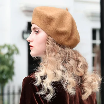 Ren Uld Beret Hat Kvinder Følte Beret Britisk Stil, Mode Piger Beret Hat Dame Solid Farve Slouchy Vinter Hatte Kvindelige