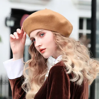 Ren Uld Beret Hat Kvinder Følte Beret Britisk Stil, Mode Piger Beret Hat Dame Solid Farve Slouchy Vinter Hatte Kvindelige