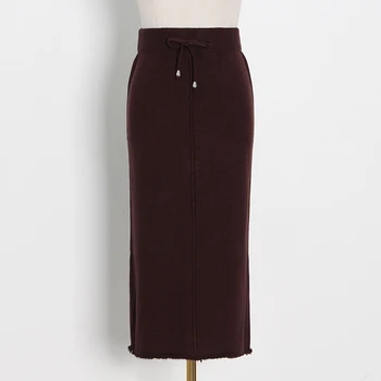 TWOTWINSTYLE snøre Fast Nederdel For Kvinder med Høj Talje Slank, Minimalistisk Strikket Midi-Nederdele Kvindelige Mode Nyt Tøj, Nye 2020