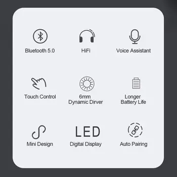 TWS Bluetooth-5.0 Trådløse Hovedtelefoner LED Display Hovedtelefoner 9D HIFI-Lyd Sports Vandtætte Øretelefoner Med Mikrofon Headset