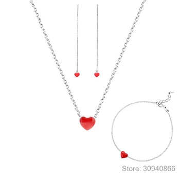 2021 Brude Smykker Sæt, 925 Sterling Sølv, med Rødt Hjerte Øreringe Armbånd Halskæder til Kvinder Bryllup Smykker Erklæring Bijoux