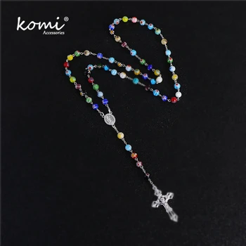 KOMi Nye Mode 8mm Farverige Glas-Perle-halskæde Halskæde Armbånd Sæt Religiøse Katolske Rosenkrans Smykker Gave R-132