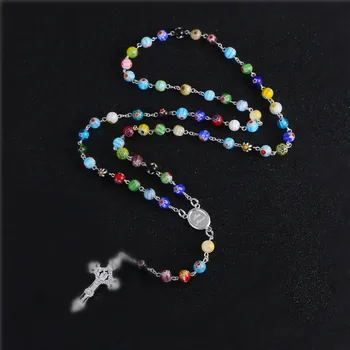 KOMi Nye Mode 8mm Farverige Glas-Perle-halskæde Halskæde Armbånd Sæt Religiøse Katolske Rosenkrans Smykker Gave R-132