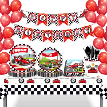 Cool Racer Tema Happy Birthday Party Service Fest Dekoration Baby Brusebad Tegnefilm Bil Racing Disponibel Aftensmad, Dessert Plader