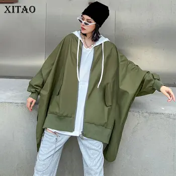 XITAO Plus Size Patchwork Uregelmæssige Jakke Kvinder Tøj 2020 Efteråret Nye Mode O Hals Fuld Ærme Passer til Alle Coat Top ZLL5303