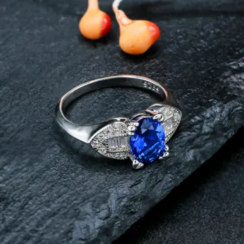 6x8MM Oval Safir Ædelsten Ringe til Kvinder 925 Sterling Sølv Ring med Diamant Bryllup Ringe Fine Jewelri anillos mujer