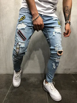 Sommer-Efterår Mænds Jeans Mode Rippet Bukser Applique Design Hip Hop Stil Bukser Sexet Hul Mandlige Jeans, Tynde Casual Bukser