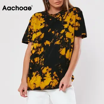 Aachoae T-Shirt Kvinder 2020 Sommeren Afslappet Korte Ærmer Trykt T-shirt Damer O-neck Tunika Løs Top Streetwear Camiseta Mujer
