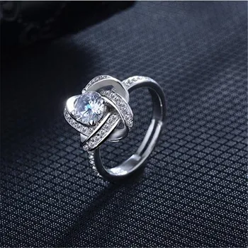 Nye Ankomst 925 Sterling Sølv Krystal Kløver Ring Bague Anillos Hot Salg Rent Sølv Fine Smykker Til Kvinder