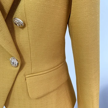 HIGH STREET 2020 Nyeste Mode Designer Blazer Women ' s Classic Lion Knapper Slank Montering Tekstureret Blazer Jakke