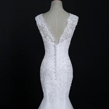 Bedst Sælgende Plus Size hvide brudekjoler Havfrue Lace Wedding bride lugning Kjole gulv længde kjoler, billige-wedding-dress