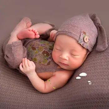 Baby Piger Drenge Fotografering Rekvisitter Søde Nyfødte Strikket Buksedragt Hat Sat P31B