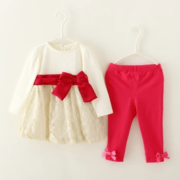 Prinsesse Baby Pige Tøj Sæt Blonder Toppe og Bukser 2 PC-Udstyr, der Passer Mode Bue Børn Piger Kjole