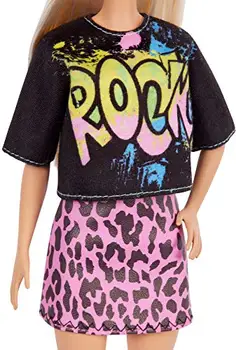 Barbie Fashionista blonde dukke med rock T-shirt, Gepard nederdel og mode tilbehør (Mattel GRB47)