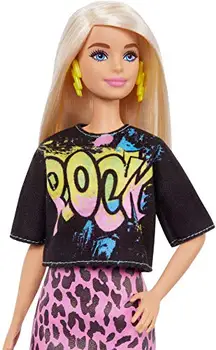 Barbie Fashionista blonde dukke med rock T-shirt, Gepard nederdel og mode tilbehør (Mattel GRB47)