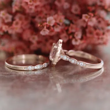 Kvindelige Stor Oval Sten Ring Sæt Luksus Rose Guld Sølvfarvet Ring Vintage Bryllup Band Lover Forlovelsesringe For Kvinder Nye