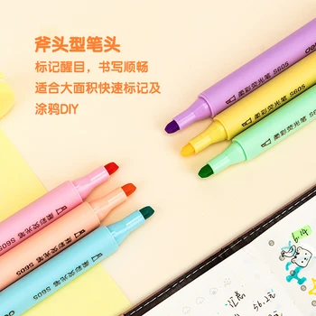 DELI S605 Pastel Highlighter Pen Fluorescerende Markører 6STK/Taske til Journaling Skole kontorartikler Highlighters Pen