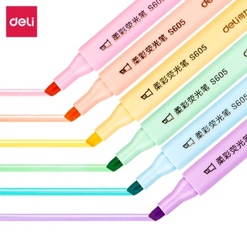 DELI S605 Pastel Highlighter Pen Fluorescerende Markører 6STK/Taske til Journaling Skole kontorartikler Highlighters Pen