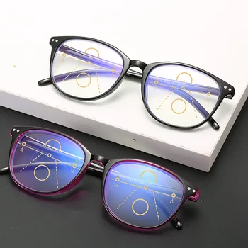 Anti-blå Lys Progressiv Multifokal Læsning Briller Kvinder&Mænd Klassisk Oversize Ramme Presbyopic Briller med +1,0 til+4.0