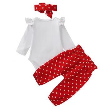 LILIGRIL Nyfødte Baby Piger Tøj med Lange Ærmer Hjerte Print T-shirt+røde prikkede Bukser+Pandebånd Spædbarn Baby Piger Tøj Sæt