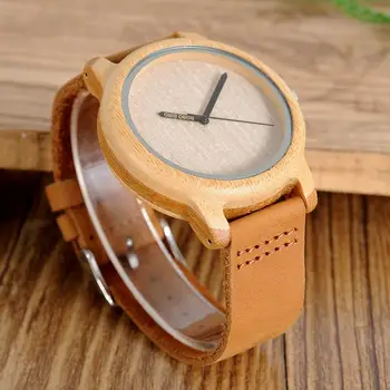 BOBO FUGL Træ Watch Mænd A22 Bambus Mandlige Simpel Mekanisk Armbåndsur 20mm Læder reloj para hombre