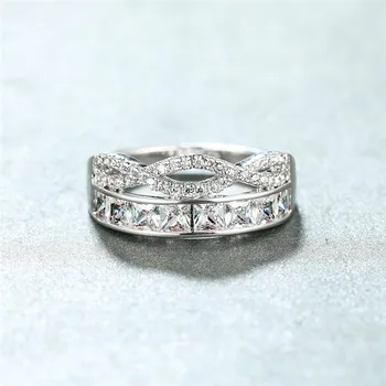 Luksus Kvindelige Hvid Krystal Sten Ring Charme Zircon Sølv Farve Vielsesringe For Kvinder Fine Hule Infinity Engagement Ring