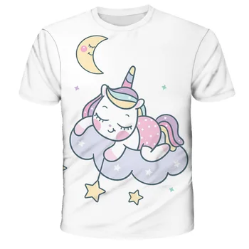 Sommeren Children ' s Nye 3D Unicorn T-shirt Tøj Til Drenge/Piger/børnemode Tegnefilm Løs Polyester T-shirt Størrelse 4T-14T