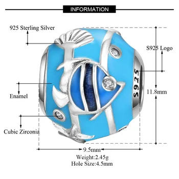 Ægte 925 Sterling Sølv Perler Den Undersøiske Verden Glasur Runde Perle For Oprindelige Pandora Armbånd & Armbånd Smykker