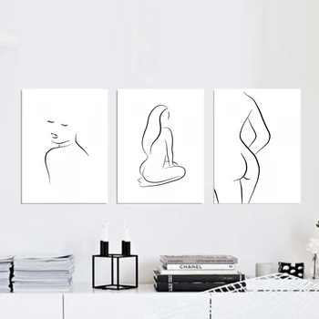 Abstract Kvinder stregtegning Nordiske Plakater og Udskriver og Moderne Lærred Maleri Væg Kunst Sexet Pige Væg Billeder Soveværelse Indretning