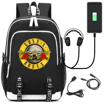 Guns N' Roses Nas Skull Hoved Rygsæk Taske w/ USB-Mode Port og Låse /Hovedtelefon Rejse skoleelever Taske