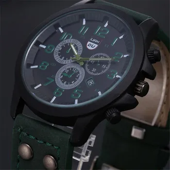 Vintage Klassisk Herre Vandtæt ure Mode Dato Læder Rem Sport Kvarts Army Watch reloj mujer A5