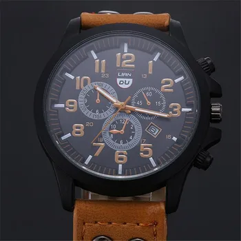 Vintage Klassisk Herre Vandtæt ure Mode Dato Læder Rem Sport Kvarts Army Watch reloj mujer A5