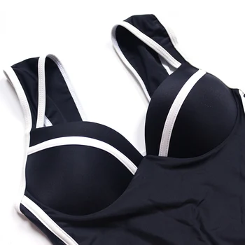 Sexet Retro Sort / Hvid Stribet Push Up Ét Stykke Badedragt Bodysuit Damer 2021 Monokini Badetøj Kvinder Svømme Badedragt Trikini