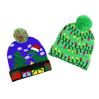 23 Design-LED-Jul Beanie Hatte Sweater Santa Claus Hat Lys Op Strikkede Hat Kids Voksen Fest Dekoration Hjem Santa Elk Hat