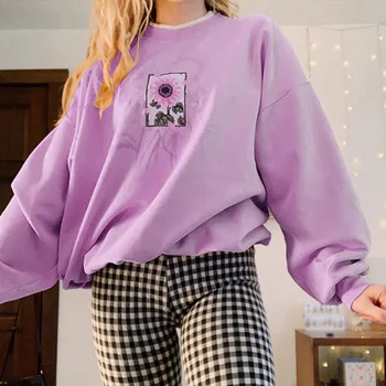 Efteråret Blomster Printede Sweatshirts Til Kvinder O-hals Lange Batwing Ærme Pullovere Kvindelige 2020 Fashion Streetwear Pige Sweatshirt