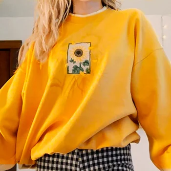 Efteråret Blomster Printede Sweatshirts Til Kvinder O-hals Lange Batwing Ærme Pullovere Kvindelige 2020 Fashion Streetwear Pige Sweatshirt