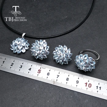 TBJ,Romantiske naturlige blå topas ædelsten vedhæng ring 925 sterling sølv bedste ring, vedhæng, øreringe til kvinder dagligt party slid