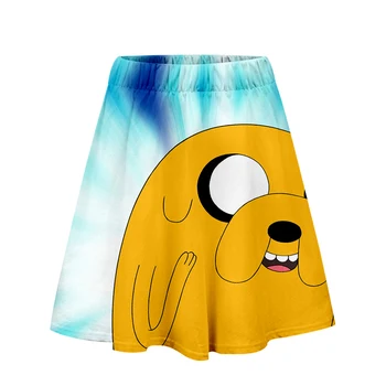 3D Adventure Time To Stykker Sæt Nederdel Kvinder Løs Sommer O-Neck T-shirt plus Korte Nederdele Smukke Pige