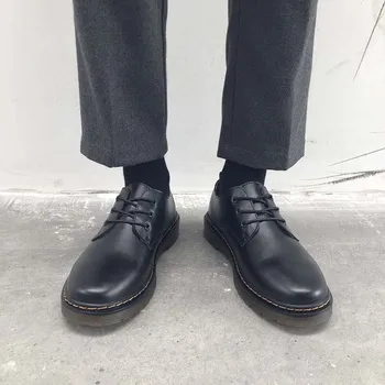 48 Størrelsen Daglige street fashion til mænd læder sko, Britisk stil sort enkel mænds sko, studerende rundt hoved læder sko