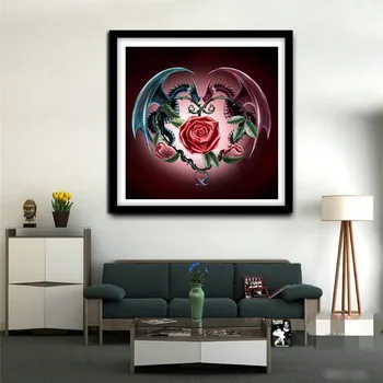 5D DIY Diamant Maleri Fuld Runde Mosaik Broderet Korssting Resin Rhinstene Billeder Blomst Rose Dragon Heart Shape