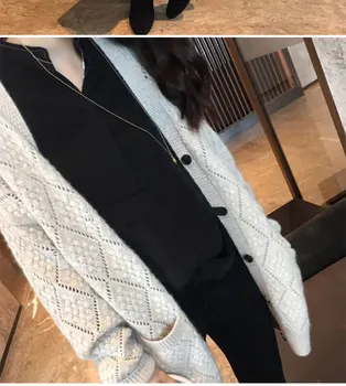 2020 Nye Mode Lang Cashmere Sweater Kvinder Cardigan Pels Kvindelige Enkelt Breasted Strikket Sweater Med V-Hals Cardigan